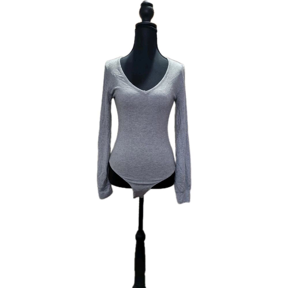 Belle Du Jour Womens S Light Grey Long Sleeve Casual Basic Bodysuit